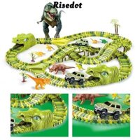 Bộ đường đua RISEDOT DIY, Đồ chơi đường sắt khủng long bằng nhựa thú vị, Đường đua linh hoạt màu xanh lá cây sáng tạo cho trẻ em