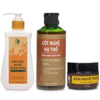 Bộ dưỡng trắng hồng da mặt và toàn thân sau sinh Wonmom (Kem nghệ tươi + cốt nghệ + kem sữa nghệ)