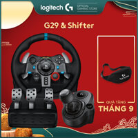 Bộ full Vô lăng đua xe Logitech G29 Driving Force và bàn đạp thép không gỉ kèm cần số, tay lái bọc da thủ công, phù hợp PS5, PS4, PC, Mac - Hàng chính hãng