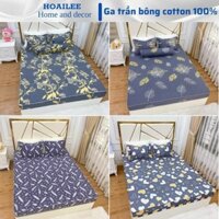 Bộ ga chun trần bông và 2 vỏ gối, ga giường cotton 100% đủ size nệm 1m6 1m8 2m2