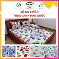 Bộ ga drap trải giường, ga gối thun lạnh Hàn Quốc 4 món đủ size nệm 1m, 1m2,1m4, 1m6, 1m8, 2m, 2m2 mẫu hoa