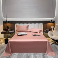 Bộ ga giường phi lụa trơn LIDACO chất liệu lụa mượt mà, óng ả decor phòng ngủ vintage - hồng đậm - 1m4x2m-Nệm dày 21-25cm