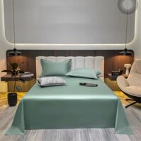 Bộ ga giường phi lụa trơn LIDACO chất liệu lụa mượt mà, óng ả decor phòng ngủ vintage - Xanh Ngọc - 1m2x2m-Nệm dày 21-25cm