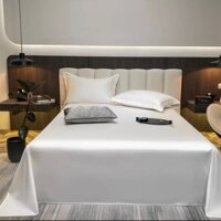 Bộ ga giường phi lụa trơn LIDACO chất liệu lụa mượt mà, óng ả decor phòng ngủ vintage - Trắng - 1m2x2m-Nệm dày 21-25cm