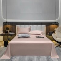 Bộ ga giường phi lụa trơn LIDACO chất liệu lụa mượt mà, óng ả decor phòng ngủ vintage - hồng nhạt - 1m8x2m-Nệm dày 21-25cm