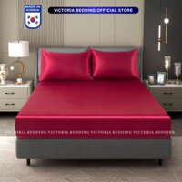 Bộ Ga Giường Phi Lụa Victoria Bedding Màu Đỏ Đô Mát Mịn - Thương Hiệu Korea