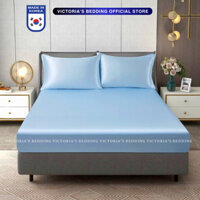 Bộ Ga Giường Phi Lụa Victoria's Bedding Korea Màu Xanh Da Trời Mát Lạnh, Sang Trọng
