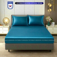 Bộ Ga Giường Phi Lụa Victoria's Bedding Korea Màu Xanh Cổ Vịt Mát Mịn, An Toàn Cho Da