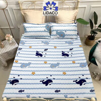 Bộ ga giương poly cotton LIDACO drap giường đủ size nệm 1m2, 1m4, 1m6, 1m8 Tăng 01 vo gôi ôm - Cá heo kẻ - 1m2x2m