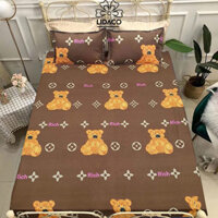 Bộ ga giương poly cotton LIDACO drap giường đủ size nệm 1m2, 1m4, 1m6, 1m8 Tăng 01 vo gôi ôm - Gấu nâu - 1m8x2m
