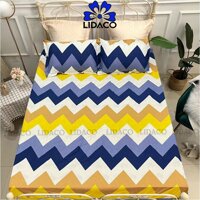 Bộ ga giương poly cotton LIDACO drap giường đủ size nệm 1m2, 1m4, 1m6, 1m8 Tăng 01 vo gôi ôm - Ke ziczac - 1m6x2m