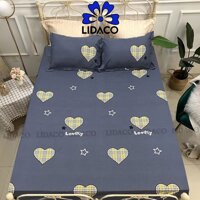 Bộ ga giương poly cotton LIDACO drap giường đủ size nệm 1m2, 1m4, 1m6, 1m8 Tăng 01 vo gôi ôm - Tim ghi - 1m2x2m