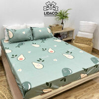 Bộ ga giương poly cotton LIDACO drap giường đủ size nệm 1m2, 1m4, 1m6, 1m8 Tăng 01 vo gôi ôm - Bơ xanh - 1m4x2m