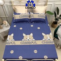 Bộ ga giương poly cotton LIDACO drap giường đủ size nệm 1m2, 1m4, 1m6, 1m8 Tăng 01 vo gôi ôm - Corgi - 1m2x2m