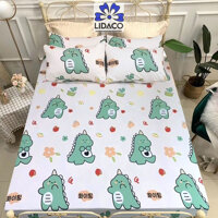 Bộ ga giương poly cotton LIDACO drap giường đủ size nệm 1m2, 1m4, 1m6, 1m8 Tăng 01 vo gôi ôm - Khủng long - 1m2x2m