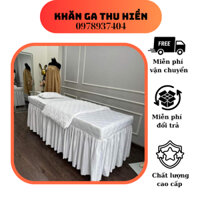 Bộ ga giường spa trần bông, ga giường mi, phun xăm vải cotton satin - khoét lỗ theo yêu cầu