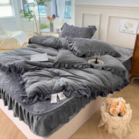 Bộ ga giường viền bèo nỉ nhung trần bông nhập khẩu cao cấp, ga giường vỏ gối nỉ phủ bèo mềm mịn, ấm áp mẫu mới 2023