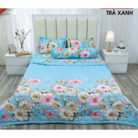 Bộ Ga Gối 1m2 1m6 1m8 Ga Giường + 2 Vỏ Gối Nằm Cotton Poly mẫu trà xanh _gagoisihn