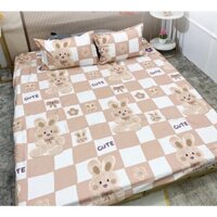 Bộ ga gối 3 món cotton poly 1m8 2m2 ga chun kèm 2 áo gối mẫu gấu cam karo- chuyengagoigiaxuong