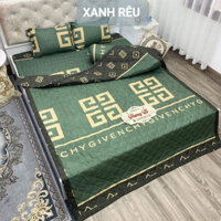 Bộ ga gối 3 món kích thước 1m2 1m4 1m6 ga chun kèm 2 áo gối - Givenchyy xanh- gagoisihn