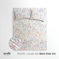 Bộ ga gối 3 món Lụa Tencel 60S họa tiết - Bách thảo tím