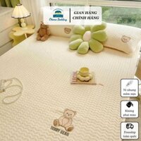 Bộ ga gối 3 món nỉ nhung họa tiết xương cá siêu mịn giữ nhiệt tốt Teddy Home, Bộ drap nệm mặt gấu thêu nổi Otama Bedding