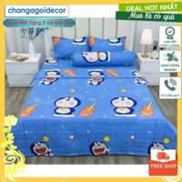 Bộ ga gối 3 món1m2x2m,1m6x2m,1m8x2m,2mx2m2 bọc đệm dày 15-20cm, mẫu doremon đàn