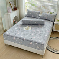 Bộ Ga Gối Cotton Đũi Hàn Trần Bông Micro Bọc Đệm Dưới 15cm, Ga Giường Gồm 2 Vỏ Gối Nằm