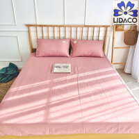 Bộ Ga Gối Cotton Đũi Tici Cao Cấp Nhiều Màu - TẶNG 01 VỎ GỐI ÔM - hồng phấn  - 2m2x2m nệm 16-20cm