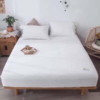 Bộ Ga Gối Cotton Đũi Tici LIDACO Cao Cấp - Trắng - TẶNG 01 VỎ GỐI ÔM - 1m5 x 2m - Dưới 15cm