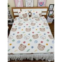 Bộ ga gối cotton Poly ga chun kích thước 1m2 1m4 1m6 kèm 2 áo gối chọn mẫu trên bài- mẫu gấu trắng - tranhang86