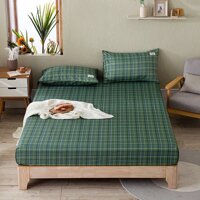 Bộ Ga Gối Cotton Tici Kẻ LIDACO Cao Cấp - Kẻ Xanh Lá - TẶNG 01 VỎ GỐI ÔM - 1m5 x 2m - Dưới 12cm