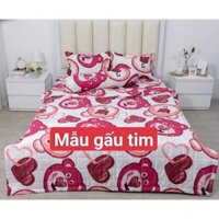 Bộ ga gối ga trải giường,ga chun bọc đệm 1m 1M2 1m4 1m5 1m6M Poly cotton kèm 2 áo gối Vải mềm mịn mẫu gấu tim đỏ