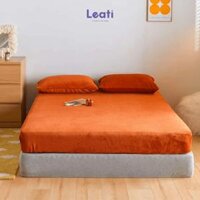 Bộ ga gối lông cừu vải waffle 2mx2.2m, đệm dày 25cm màu cam