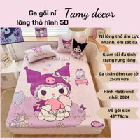Bộ ga gối lông thỏ hình ngộ nghĩnh Tamy Decor không chăn bộ ga nỉ mịn không rụng lông bai màu mềm mại mịn màng