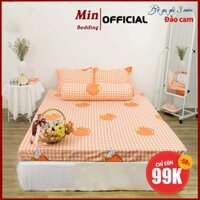 Bộ Ga Gối 💖M6 M8💖 Ga Giường + 2 Vỏ Gối Nằm, Drap Trải Nệm Cotton Poly mẫu Đào Cam - Min Bedding (Miễn Phí Bo Chun)