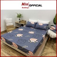 Bộ Ga Gối 💖M6 M8💖 Ga Giường + 2 Vỏ Gối Nằm, Drap Trải Nệm Cotton Poly mẫu Bò Xám - Min Bedding (Miễn Phí Bo Chun)