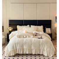 Bộ ga gối nỉ nhung kèm vỏ chăn thêu hoa vintage