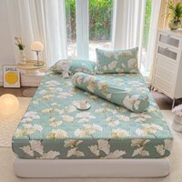 Bộ ga gối phi lụa trần bông bo chun, ga gối phi lụa bo chun bọc đệm trần bông tặng kèm vỏ gối ôm