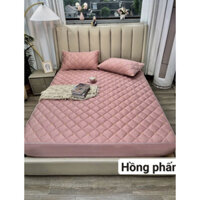 Bộ Ga Gối Phi Lụa Trần Bông Cao Cấp m6/m8/2m2,  Bộ Drap Màu Trơn Ga Được Bo Chun sẵn-...