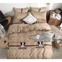 Bộ ga gối poly cotton loại đẹp mẫu CHÓ NÂU GUCCI, drap giường (1 ga + 2 vỏ áo gối) giá rẻ