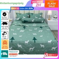 Bộ ga gối poly kích thước 2mx2m2 bọc đệm dày 20cm trở xuống, mẫu cây thông xanh