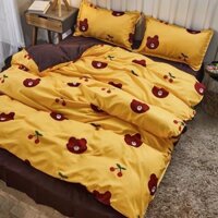 Bộ ga gối,ga trải giường poly 1m 1m2,1m4,1m5,1m6, ga giường kèm 2 vỏ gối nằm,mẫu gấu vàng-chuyengagoigiaxuong