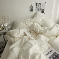 Bộ ga trải giường 4 TRONG 1 Queen King Size Bộ ga trải giường màu trắng sữa Bộ chăn ga gối nhuộm trơn Bộ chăn ga gối đơn / Queen / King Size Quilt Cover Tấm trang bị / Vỏ gối trang bị