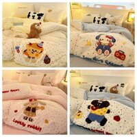 Bộ ga trải giường bằng vải Cotton thêu động vật chăn bông gấu nâu 5 feet cỡ queen chăn bông
