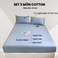 Bộ ga trải giường Cotton Hàn Quốc tặng kèm 2 vỏ gối nằm 45x65cm 40x60cm bo chun đệm dày 15cm 20cm KT 1M6X2M 1M8X2M 2X2M2