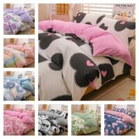 Bộ ga trải giường IN hình trái tim 4 TRONG 1 Phong cách hoạt hình Bộ chăn ga gối chải thân thiện với da dành cho học sinh Đơn Queen King / Super King Size Quilt Cover Vỏ gối được trang bị