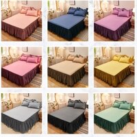 Bộ Ga Trải Giường Màu Trơn Phong Cách Hàn Quốc Mới Cỡ 4 / 5 / 6 Feet