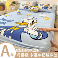 Bộ ga trải giường nhung sữa Disney mới, một mảnh, mùa đông, dày dạn, bọc giường, trải giường, bọc nệm, bộ ba món ID1I