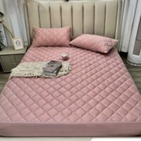 Bộ Ga Trải Giường Trần Bông + 2 Vỏ Gối Đầu Phi Lụa Bo Chun Bọc Đệm Trần Bông Dày Dặn 1m6 1m8 2m2